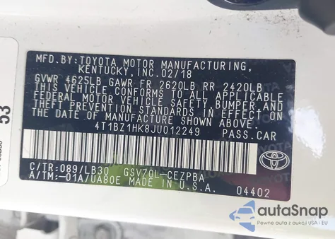 2018 Toyota Camry Xse V6 z USA, uszkodzony, nr VIN 4T1BZ1HK8JU012249